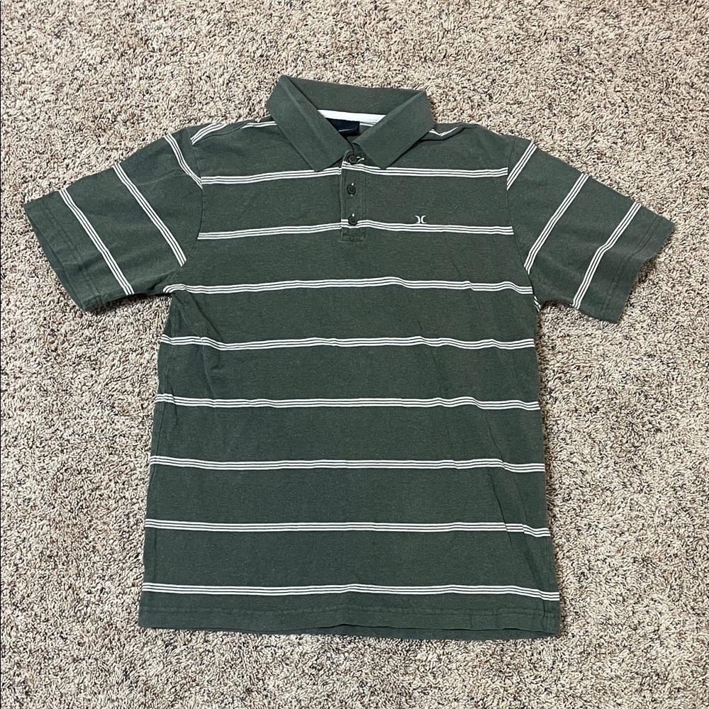 Hurley Forest Green Polo with Light Stripes